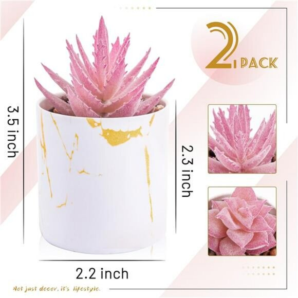 Set of 2 Mini Fake Succulent Plants Pink Desk Decor Small Artificial Potted Plan - Picture 3 of 7